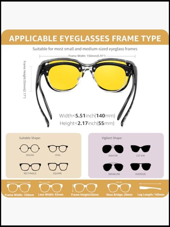Polarized Fit Over Glasses Night Driving Sunglasses with Yellow Lenses main image 7